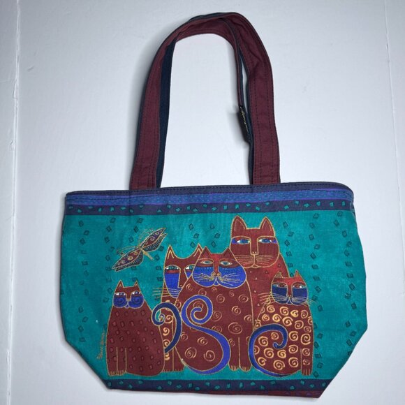 Laurel Burch Cat Feline Shoulder Tote Bag Beaded Sun N Sand Zipper Colorful Art - Picture 2 of 16